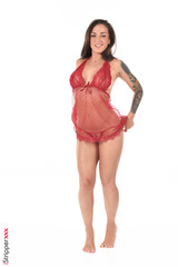 Tattooed Brunette Medusa Doffs Lingerie Before Inserting