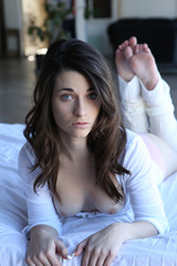 Raven Haired Model In White Lacey Channing Loves
